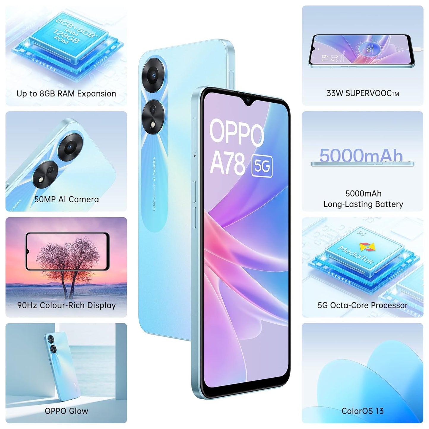 OPPO A78 5G (5000 mAh Battery with 33W SUPERVOOC Charger| 50MP AI Camera)